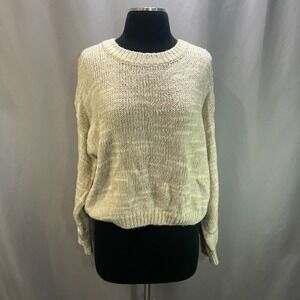 Cocovive Pullover Sweater Women L Beige Tight Knit Relaxed Crew Neck Ribbed Trim